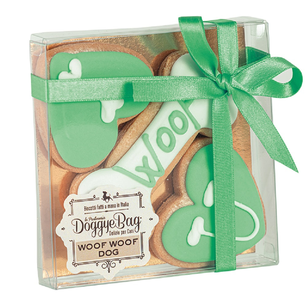DoggyeBag Woof Woof Dog Biscotti con Glassa allo Yogurt 85 g - Verde DoggyeBag Woof Woof Dog Biscotti con Glassa allo Yogurt 85 g - Verde